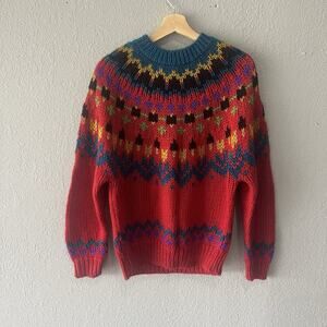 Vintage Colorful Crewneck Sweater Mens Small Knitted Pullover Western Loungewear